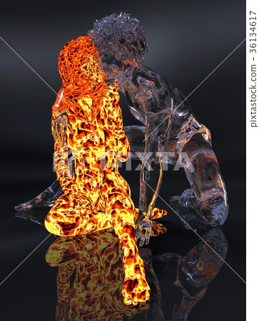Ice and fire 3d illustration 36134617