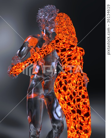 Ice and fire 3d illustration 36134619