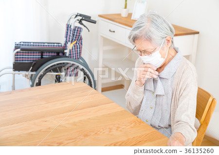 Coughing senior women sick elderly people elderly people with masks old people cold sickness 36135260