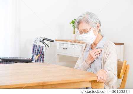 Coughing senior women sick elderly people elderly people with masks old people cold sickness 36135274