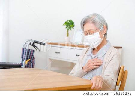 Coughing senior women sick elderly people elderly people with masks old people cold sickness Coughing senior women sick elderly people elderly people with masks old people cold sickness 36135275