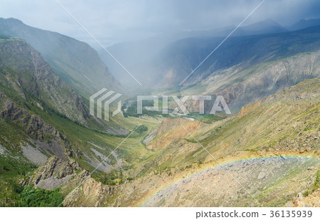Valley of Chulyshman river with rainbow. Altai Valley of Chulyshman river with rainbow. Altai 36135939