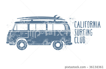 Retro van with surfboards - vintage minibus 36138361