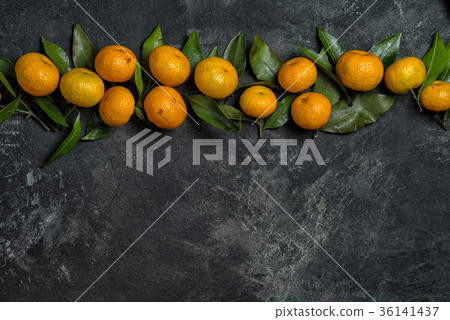 mandarines with leaves in a row mandarines with leaves in a row 36141437