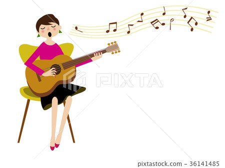 音樂剪貼畫。吉他演奏。原聲吉他。 36141485