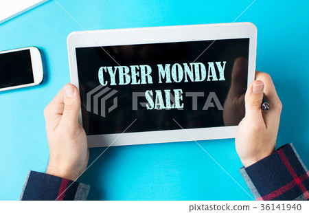 Cyber Monday sale sign on a tablet device Cyber Monday sale sign on a tablet device 36141940