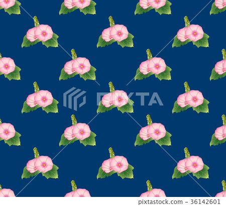 Pink Hollyhock on Indigo Blue Background Pink Hollyhock on Indigo Blue Background 36142601