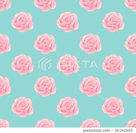 Pink Rose Seamless on Blue Mint Background 36142605