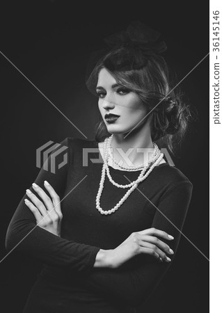 beautiful girl with pearl necklace and veil hat beautiful girl with pearl necklace and veil hat 36145146