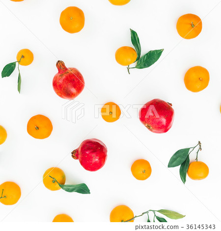 Fresh citrus and garnet isolated on white 36145343