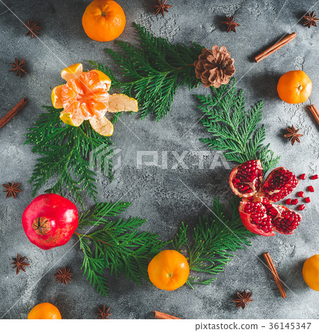 Frame of delicious garnet, mandarin. cinnamon 36145347