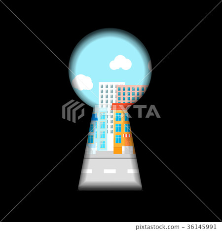 Keyhole shape with city view behind Keyhole shape with city view behind 36145991