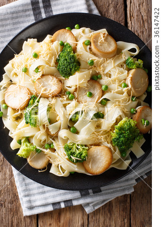 Fettuccine pasta with mushrooms king oyster 36147422