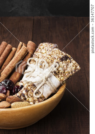 Cereal bars with nuts, berries and cinnamon Cereal bars with nuts, berries and cinnamon 36147707