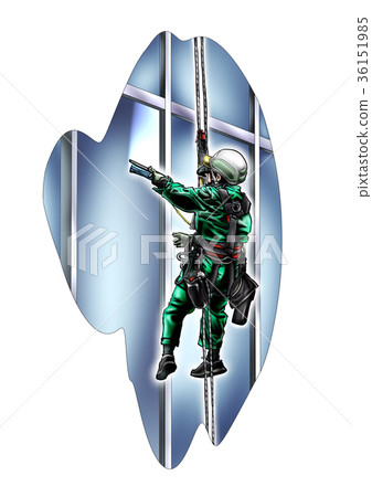 Man wiping windows of a building 36151985