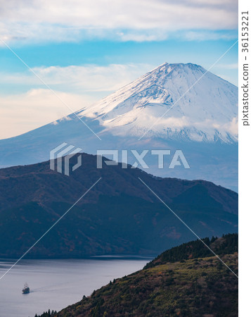 A spectacular view of Mt. Fuji and Lake Ashi from the Hakone Turnpike. A spectacular view of Mt. Fuji and Lake Ashi from the Hakone Turnpike. 36153221