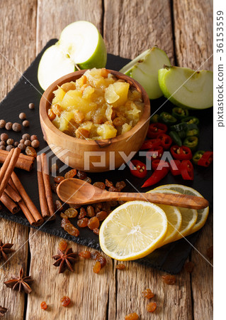 Homemade apple chutney with raisins and spices 36153559