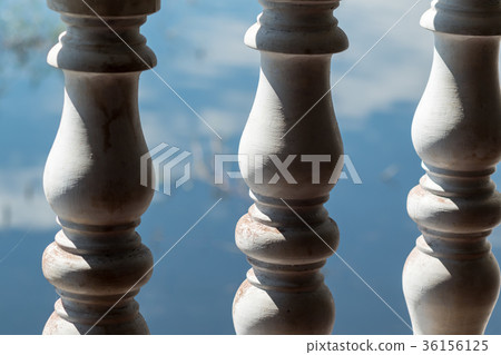 The old balustrades made by white cement closeup  36156125
