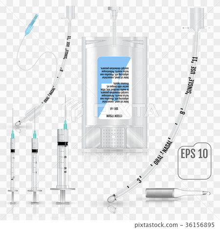 Intravenous fluid, syringe, tracheal tube 36156895