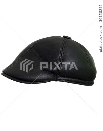 Black leather beret flat-crowned hat isolated over Black leather beret flat-crowned hat isolated over 36158235