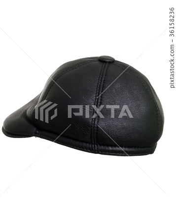 Black leather beret flat-crowned hat isolated over Black leather beret flat-crowned hat isolated over 36158236