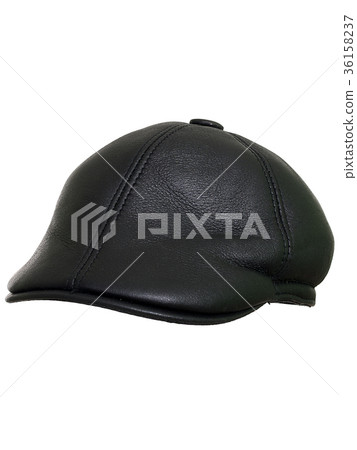 Black leather beret flat-crowned hat isolated over Black leather beret flat-crowned hat isolated over 36158237
