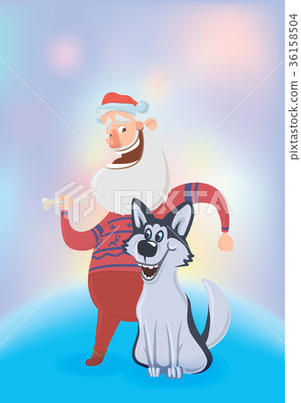 Happy Santa Claus and a dog. New year and 36158504