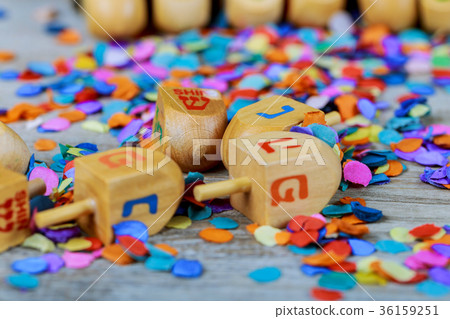 jewish holiday Hanukkah with wooden dreidel jewish holiday Hanukkah with wooden dreidel 36159251