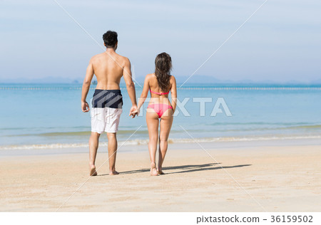 Couple On Beach Summer Vacation, Young People In Couple On Beach Summer Vacation, Young People In 36159502