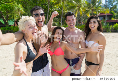 Young People Group On Beach Summer Vacation, Happy 36159505