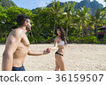 Couple On Beach Summer Vacation, Young People In 36159507