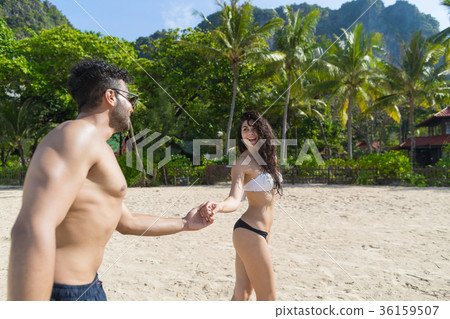Couple On Beach Summer Vacation, Young People In 36159507