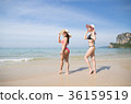Girl Couple On Beach Summer Vacation, Young Woman 36159519