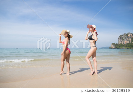 Girl Couple On Beach Summer Vacation, Young Woman 36159519