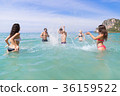 Young People Group On Beach Summer Vacation, Happy 36159522
