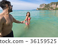 Couple On Beach Summer Vacation, Young People In 36159525
