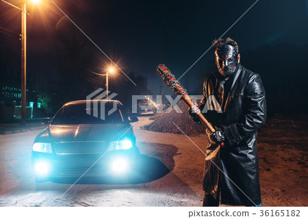 Maniac in hockey mask, baseball bat in hands 36165182