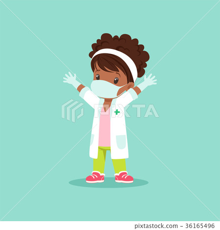 Curly-haired black baby girl in medical mask Curly-haired black baby girl in medical mask 36165496