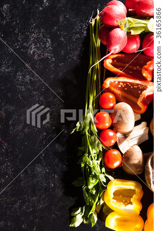 Different type of organic healthy vegetables on Different type of organic healthy vegetables on 36165866