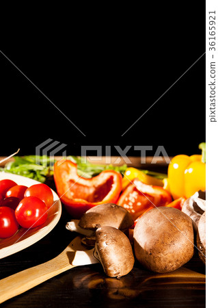 Organic healthy food. Vedetables on burned wooden 36165921