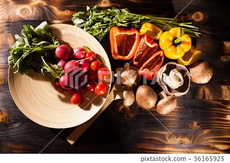 Organic healthy food. Vedetables on burned wooden 36165925