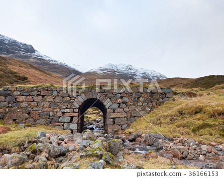 Stream and stony bridge in Scotland mountains 36166153