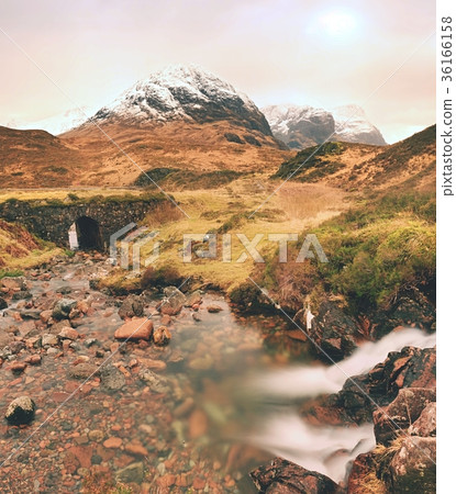 Rapids in small waterfall on stream, Scotland  36166158