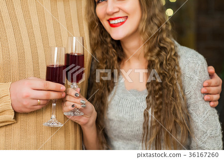 couple drinking wine on valentine's day 36167260