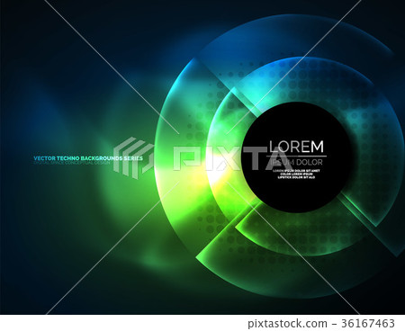 Circular glowing neon shapes, techno background Circular glowing neon shapes, techno background 36167463
