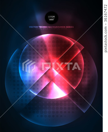 Circular glowing neon shapes, techno background Circular glowing neon shapes, techno background 36167472