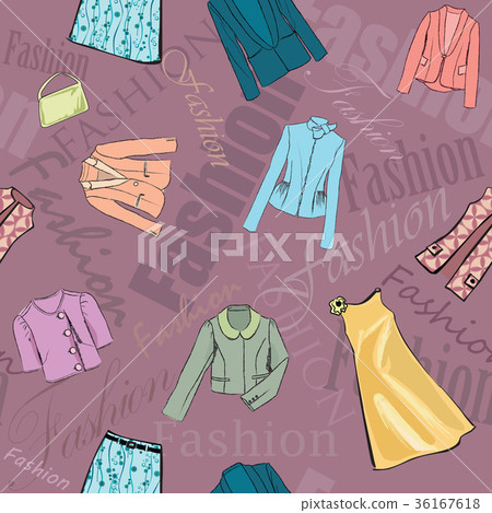 Fashion cloth seamless pattern. Women clothes and accessories