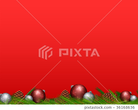 Pinecone and christmas balls on red background - Stock Illustration ...
