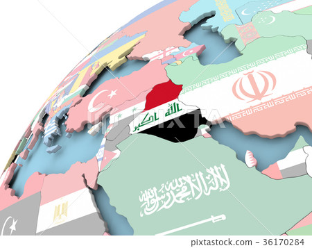Iraq on globe with flag 36170284