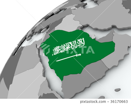 Flag of Saudi Arabia on grey globe 36170663
